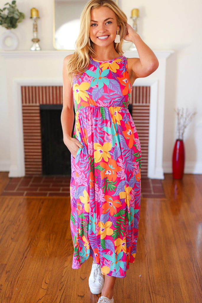 Diva Dreams Multicolor Tropical Floral Fit & Flare Maxi Dress-Timber Brooke Boutique, Online Women's Fashion Boutique in Amarillo, Texas