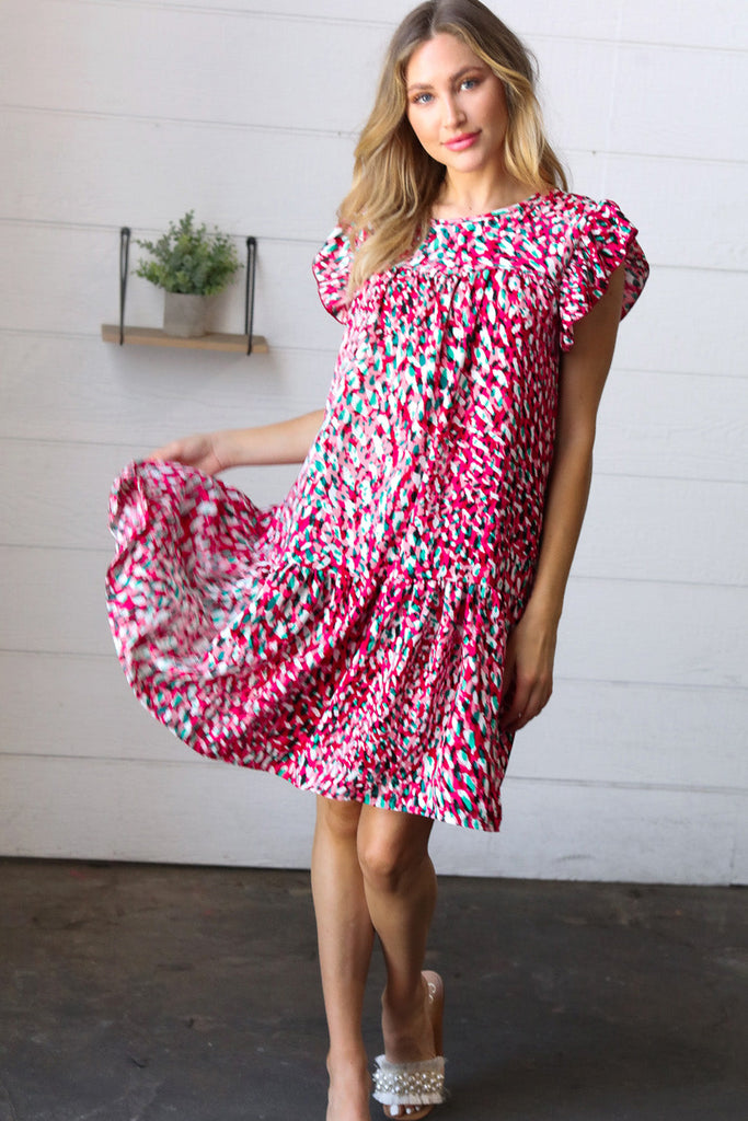 Fuchsia & Teal Abstract Dot Yoke Woven Dress-Timber Brooke Boutique, Online Women's Fashion Boutique in Amarillo, Texas