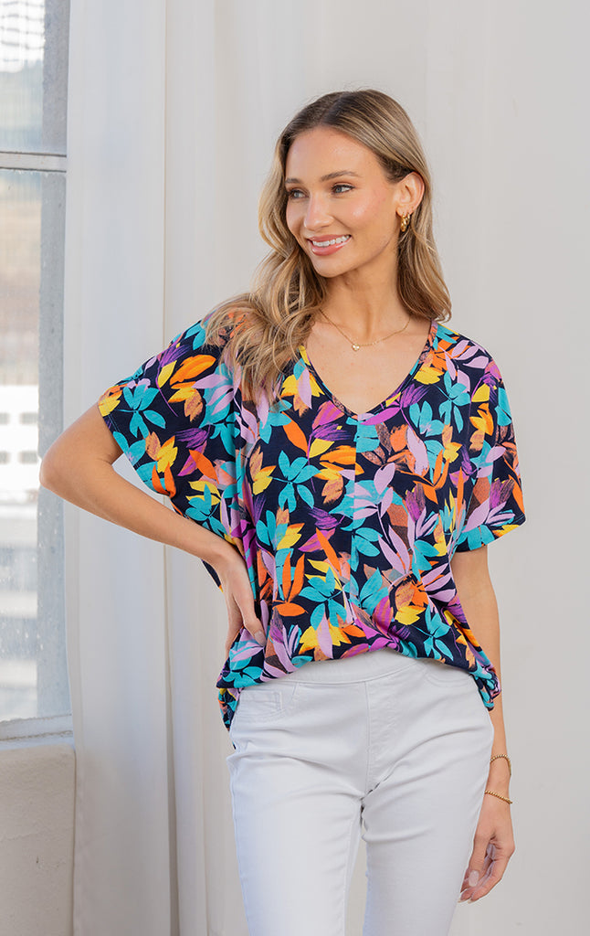 MARKET! Navy Bold Floral Boxy Top-Short Sleeve Top-Timber Brooke Boutique, Online Women's Fashion Boutique in Amarillo, Texas