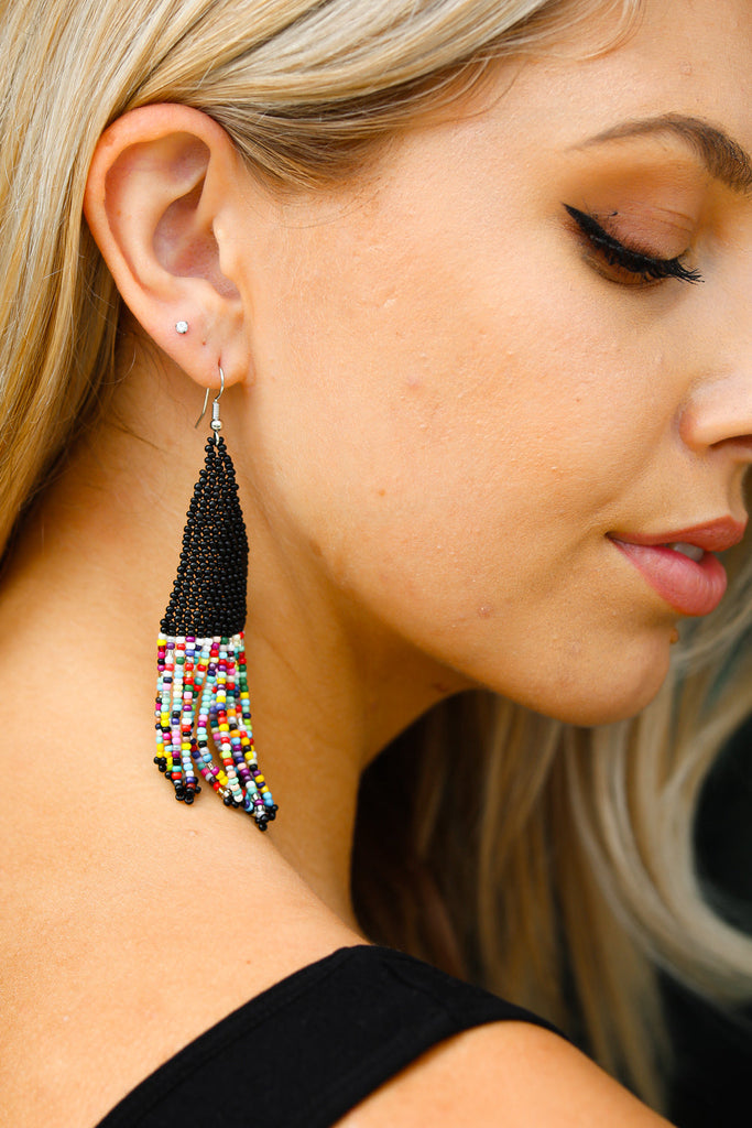 Black & Multicolor Beaded Pyramid Drop Earrings-Timber Brooke Boutique, Online Women's Fashion Boutique in Amarillo, Texas