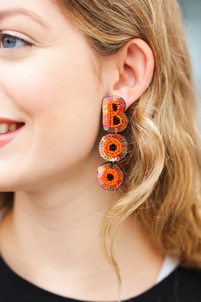 Halloween BOO Sequin/Beaded Dangle Earrings-Jewelry-Timber Brooke Boutique, Online Women's Fashion Boutique in Amarillo, Texas