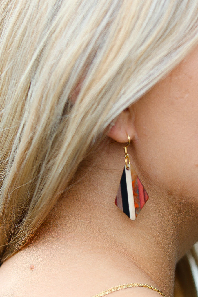 Multicolor Wood & Resin Geometric Drop Earrings-Timber Brooke Boutique, Online Women's Fashion Boutique in Amarillo, Texas