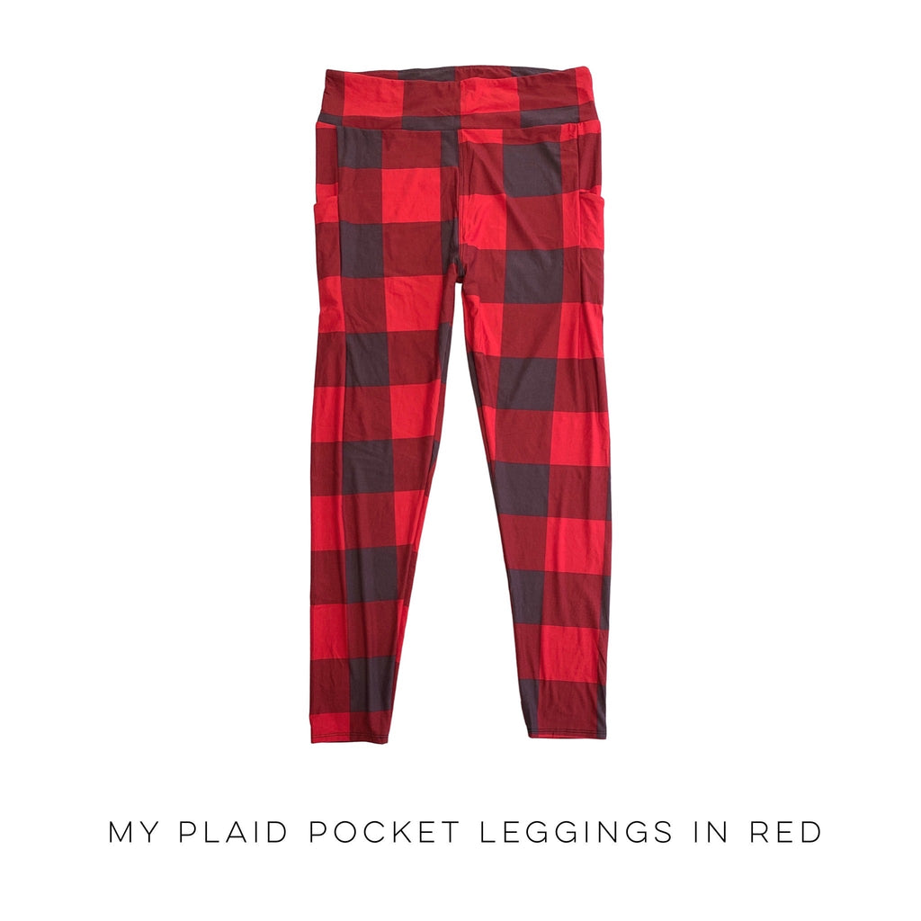 My Plaid Pocket Leggings in Red-Timber Brooke Boutique, Online Women's Fashion Boutique in Amarillo, Texas