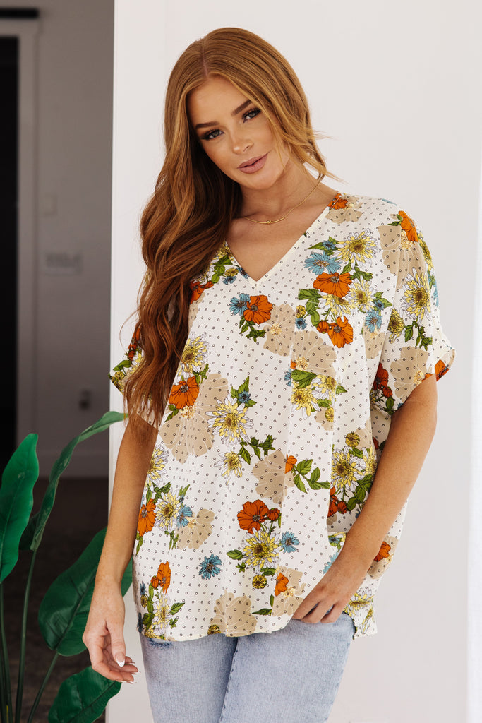 Good Morning Floral V-Neck Blouse-Womens-Timber Brooke Boutique, Online Women's Fashion Boutique in Amarillo, Texas