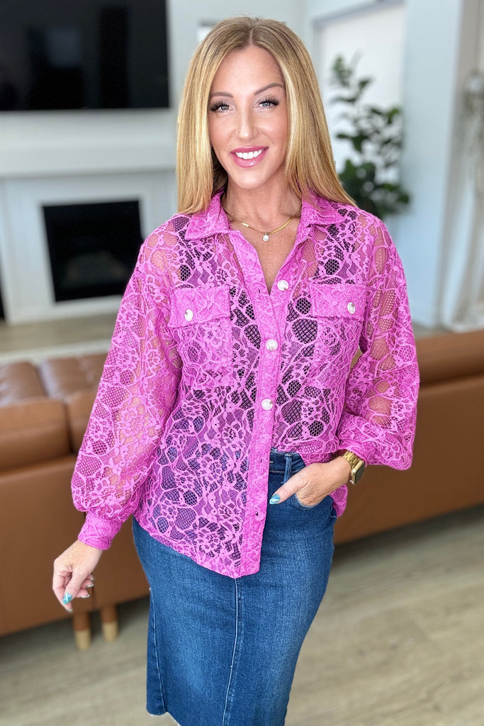 Stick Together Lace Button Up in Magenta-Layers-Timber Brooke Boutique, Online Women's Fashion Boutique in Amarillo, Texas