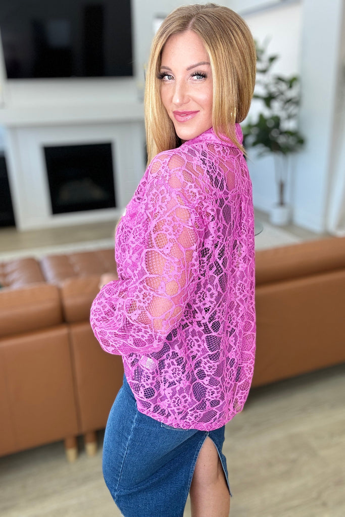 Stick Together Lace Button Up in Magenta-Layers-Timber Brooke Boutique, Online Women's Fashion Boutique in Amarillo, Texas