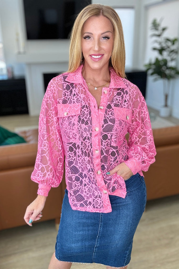 Stick Together Lace Button Up in Pink Cosmos-Layers-Timber Brooke Boutique, Online Women's Fashion Boutique in Amarillo, Texas