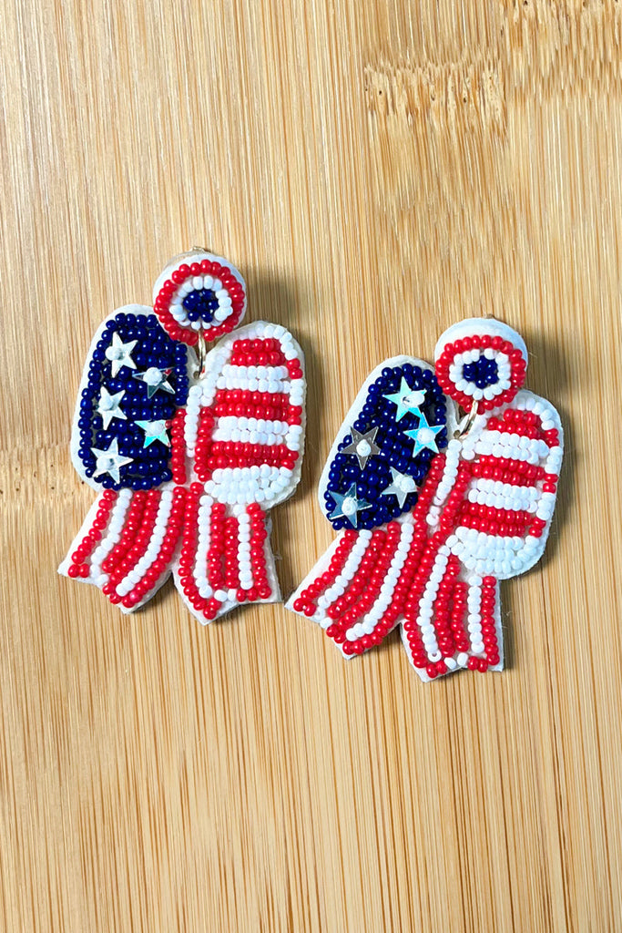 Stars & Stripes Bow Beaded Earrings-Timber Brooke Boutique, Online Women's Fashion Boutique in Amarillo, Texas