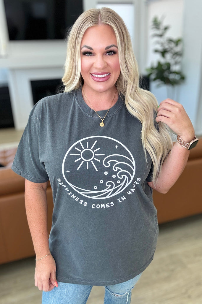 Happiness Comes in Waves Tee-Tops-Timber Brooke Boutique, Online Women's Fashion Boutique in Amarillo, Texas