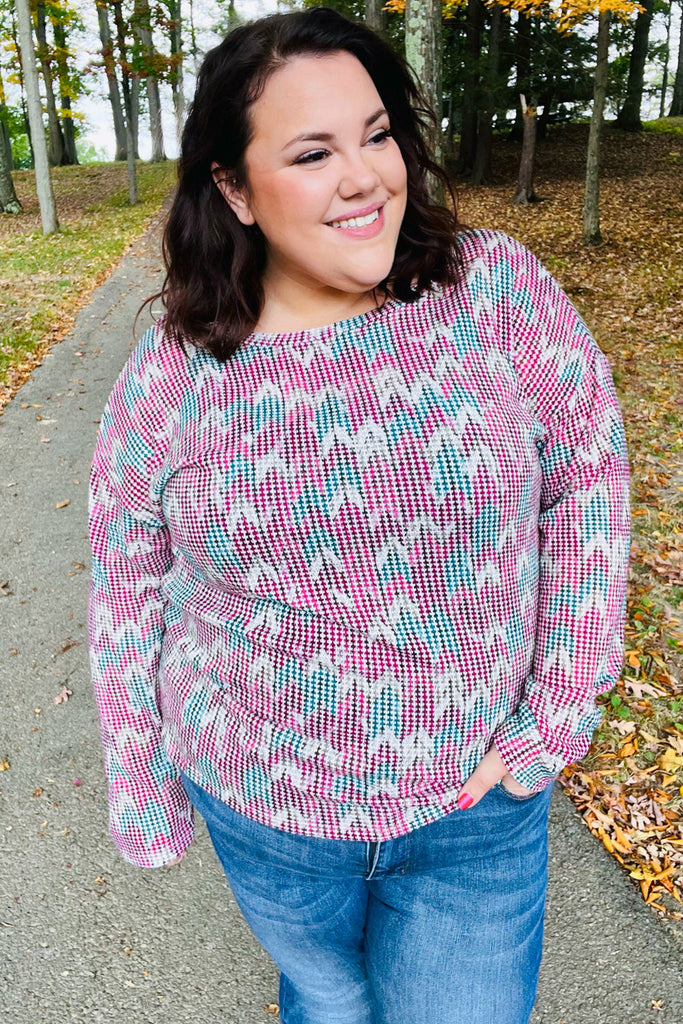 Magenta & Teal Vintage Two Tone Knit Top-Timber Brooke Boutique, Online Women's Fashion Boutique in Amarillo, Texas