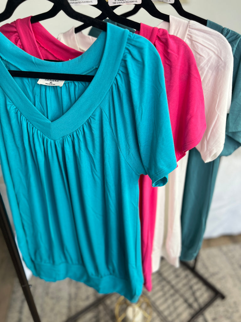 DOORBUSTER! Short Sleeve Pleated Top-Short Sleeve Top-Timber Brooke Boutique, Online Women's Fashion Boutique in Amarillo, Texas