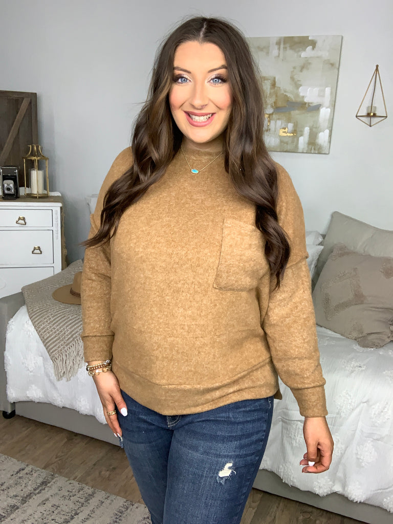 Stay Awhile Camel Drop Shoulder Melange Sweater-Timber Brooke Boutique, Online Women's Fashion Boutique in Amarillo, Texas