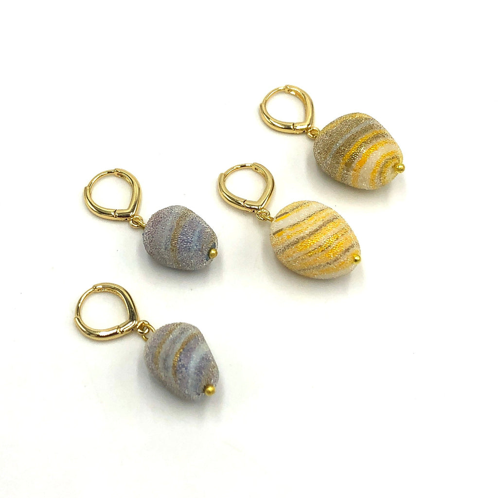 purple and yellow drop earrings