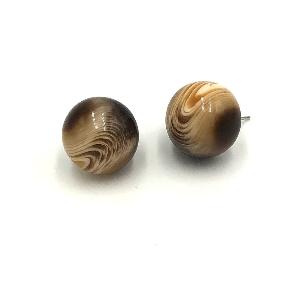 Brown Marbled Agate Retro Button Stud Earrings-Retro Button Studs-Timber Brooke Boutique, Online Women's Fashion Boutique in Amarillo, Texas