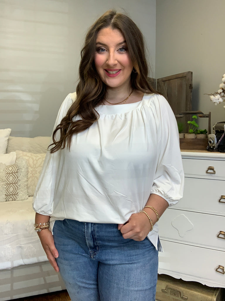 Square Neck 3/4 Top-Long Sleeve Tops-Timber Brooke Boutique, Online Women's Fashion Boutique in Amarillo, Texas