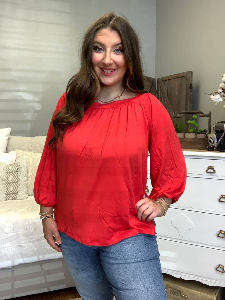 Square Neck 3/4 Top-Long Sleeve Tops-Timber Brooke Boutique, Online Women's Fashion Boutique in Amarillo, Texas