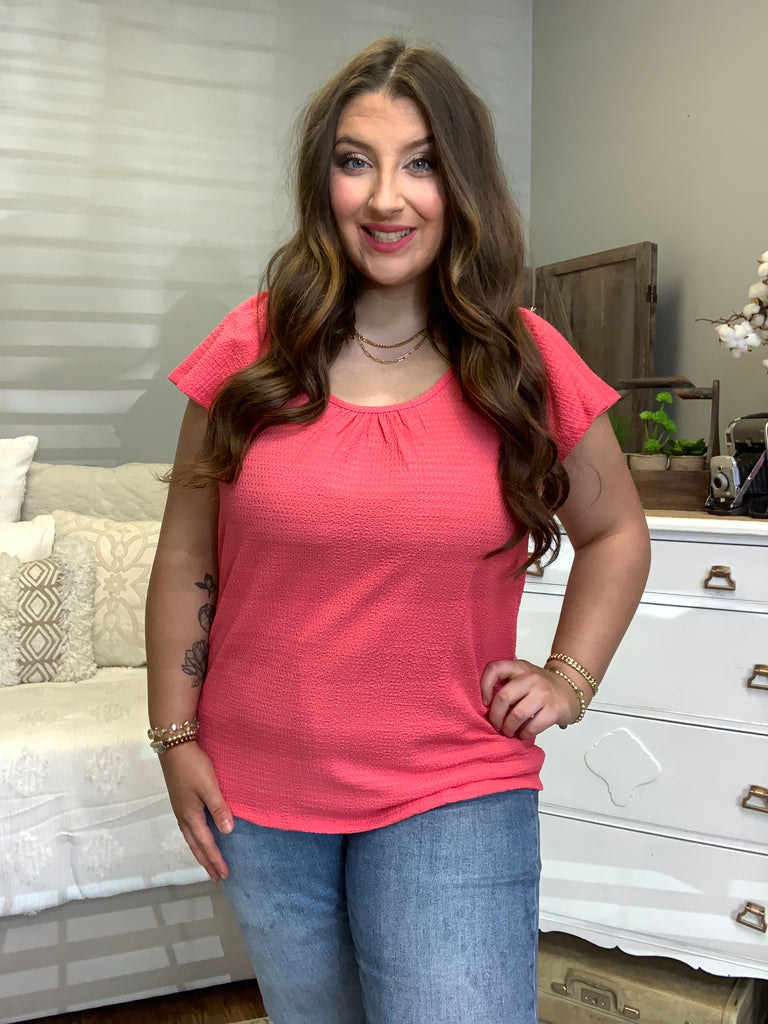 Deep Scoop Neck Flare Top-Short Sleeve Top-Timber Brooke Boutique, Online Women's Fashion Boutique in Amarillo, Texas