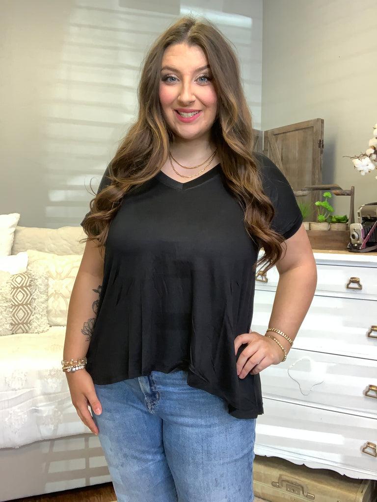 V-Neck Twist Detail Flare Short Sleeve-Short Sleeve Top-Timber Brooke Boutique, Online Women's Fashion Boutique in Amarillo, Texas