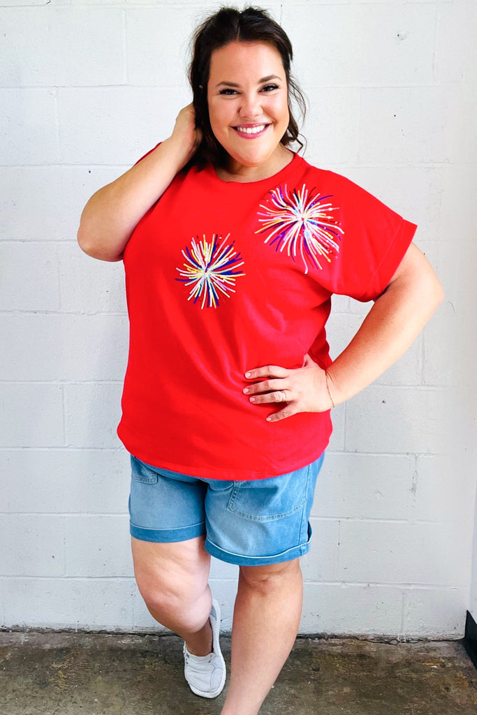 Light Me Up Red Sequin Firework Dolman Top-Timber Brooke Boutique, Online Women's Fashion Boutique in Amarillo, Texas
