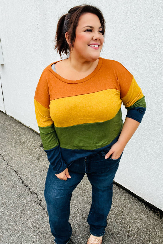 Olive & Mustard Color Block Hacci Top-Timber Brooke Boutique, Online Women's Fashion Boutique in Amarillo, Texas