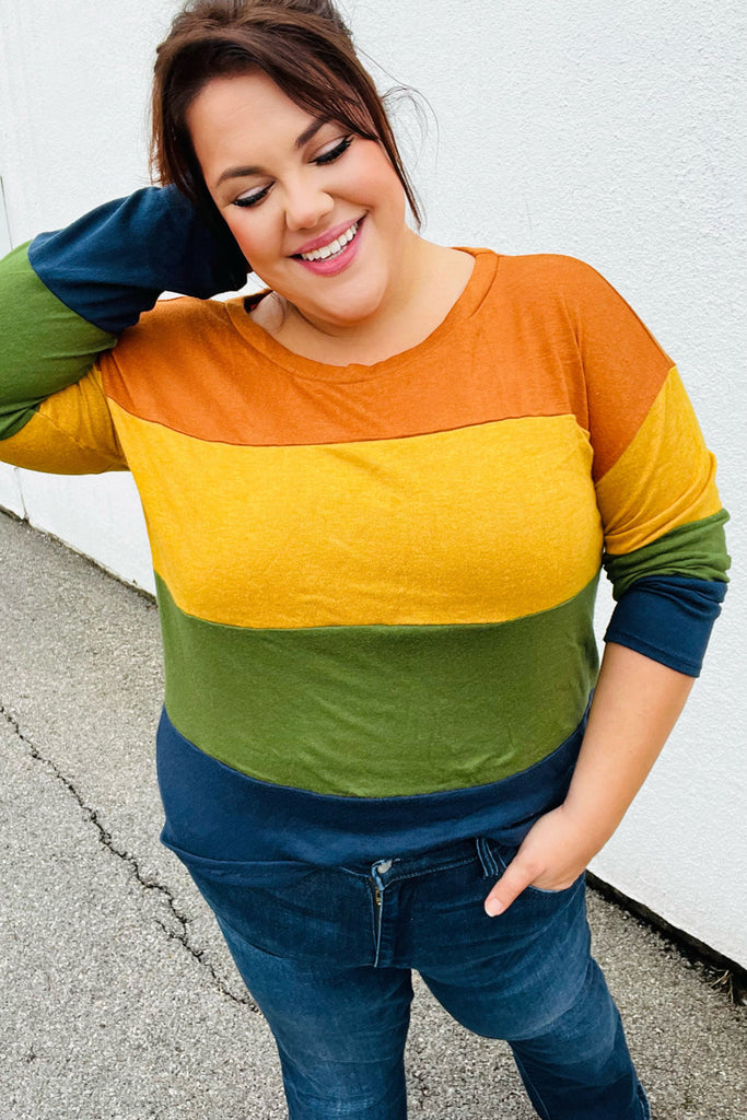 Olive & Mustard Color Block Hacci Top-Timber Brooke Boutique, Online Women's Fashion Boutique in Amarillo, Texas