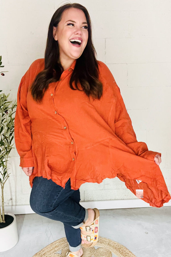 Everyday Rust Button Down Sharkbite Cotton Tunic Top-Timber Brooke Boutique, Online Women's Fashion Boutique in Amarillo, Texas