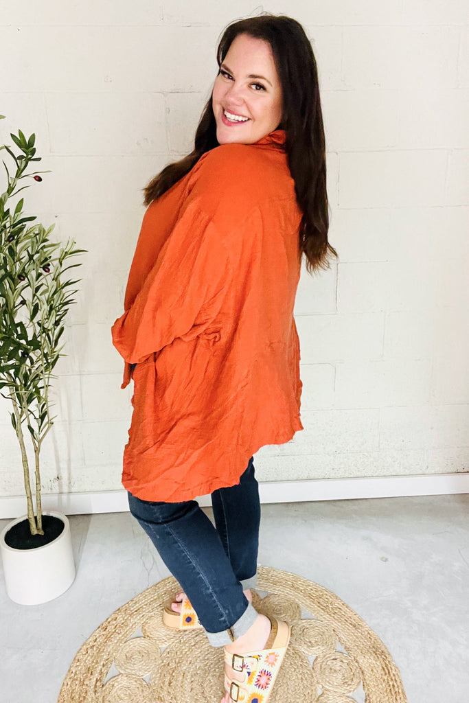 Everyday Rust Button Down Sharkbite Cotton Tunic Top-Timber Brooke Boutique, Online Women's Fashion Boutique in Amarillo, Texas