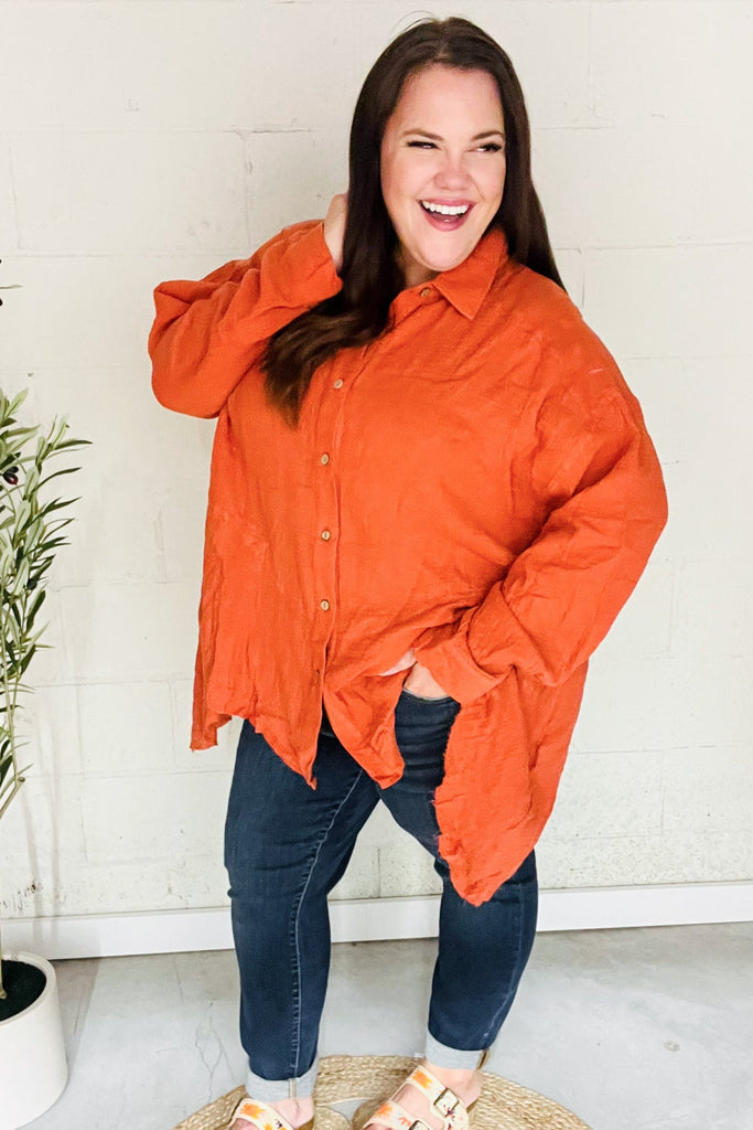 Everyday Rust Button Down Sharkbite Cotton Tunic Top-Timber Brooke Boutique, Online Women's Fashion Boutique in Amarillo, Texas