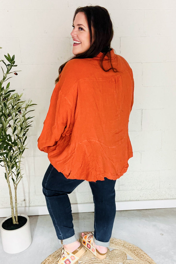 Everyday Rust Button Down Sharkbite Cotton Tunic Top-Timber Brooke Boutique, Online Women's Fashion Boutique in Amarillo, Texas