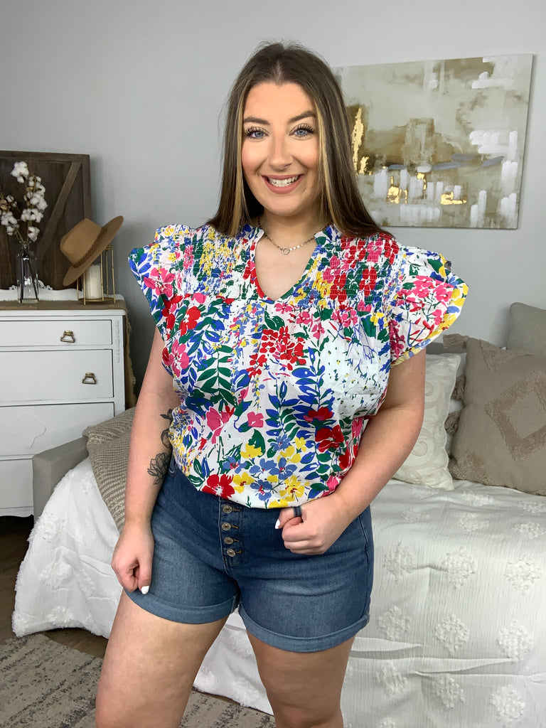 Floral Impressions Blouse-Short Sleeve Top-Timber Brooke Boutique, Online Women's Fashion Boutique in Amarillo, Texas