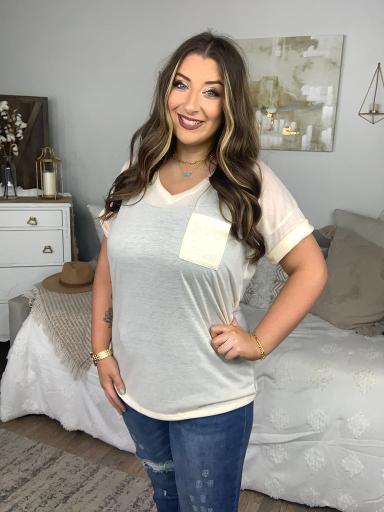 DOORBUSTER! Solid Pocket Tee-Short Sleeve Top-Timber Brooke Boutique, Online Women's Fashion Boutique in Amarillo, Texas