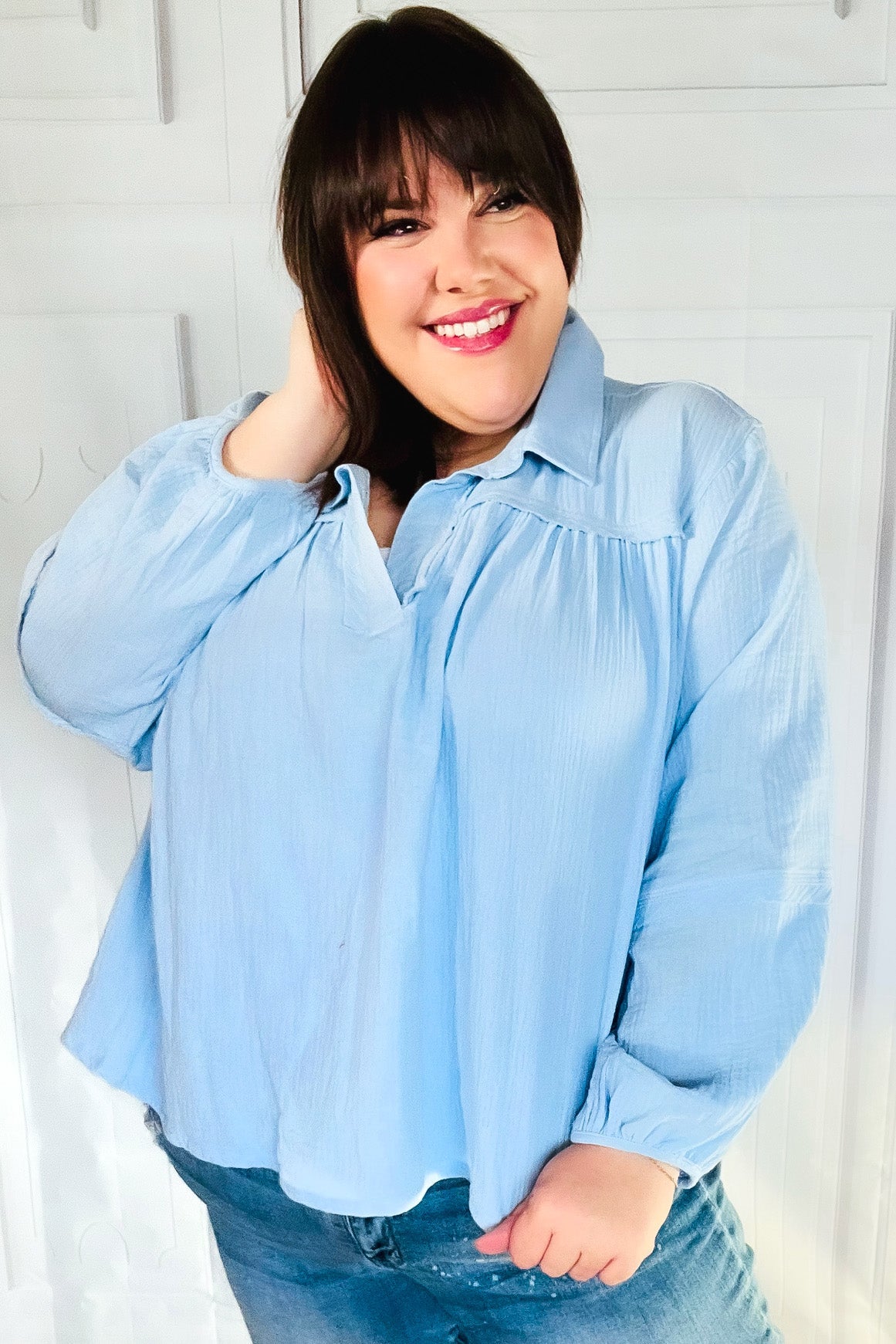 Women's Tops & Blouses – Tagged Notch Neck – Broderick's Clothing Co.