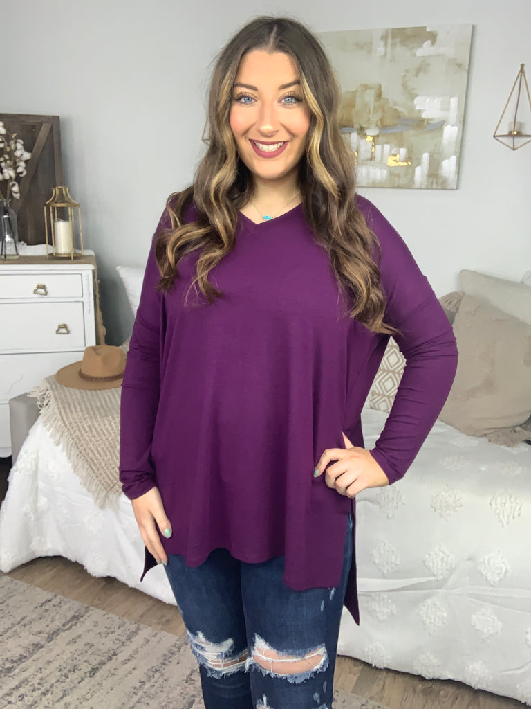 DOORBUSTER! Dolman Long Sleeve Side Slit Top-Long Sleeve Tops-Timber Brooke Boutique, Online Women's Fashion Boutique in Amarillo, Texas