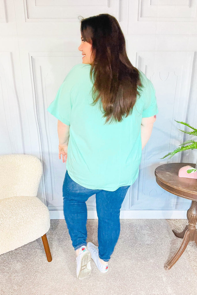 Weekend Reade Mint Drop Shoulder V Neck Woven Top-Timber Brooke Boutique, Online Women's Fashion Boutique in Amarillo, Texas