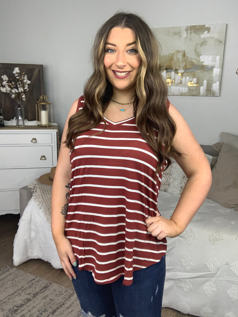 DOORBUSTER! Striped V-Neck Tank Top-Tank Tops-Timber Brooke Boutique, Online Women's Fashion Boutique in Amarillo, Texas