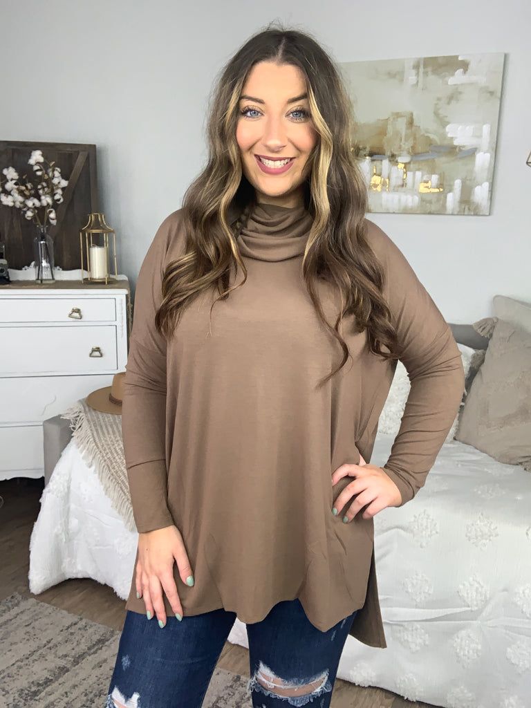 DOORBUSTER! Cowl Neck Long Sleeve Top-Sweaters-Timber Brooke Boutique, Online Women's Fashion Boutique in Amarillo, Texas