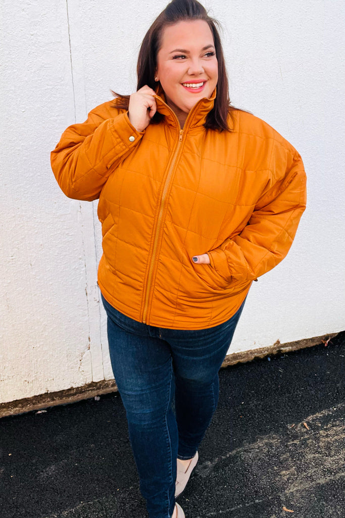 Eyes On You Butterscotch Quilted Puffer Jacket-Timber Brooke Boutique, Online Women's Fashion Boutique in Amarillo, Texas