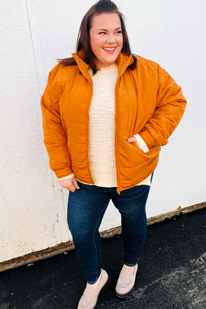 Eyes On You Butterscotch Quilted Puffer Jacket-Timber Brooke Boutique, Online Women's Fashion Boutique in Amarillo, Texas
