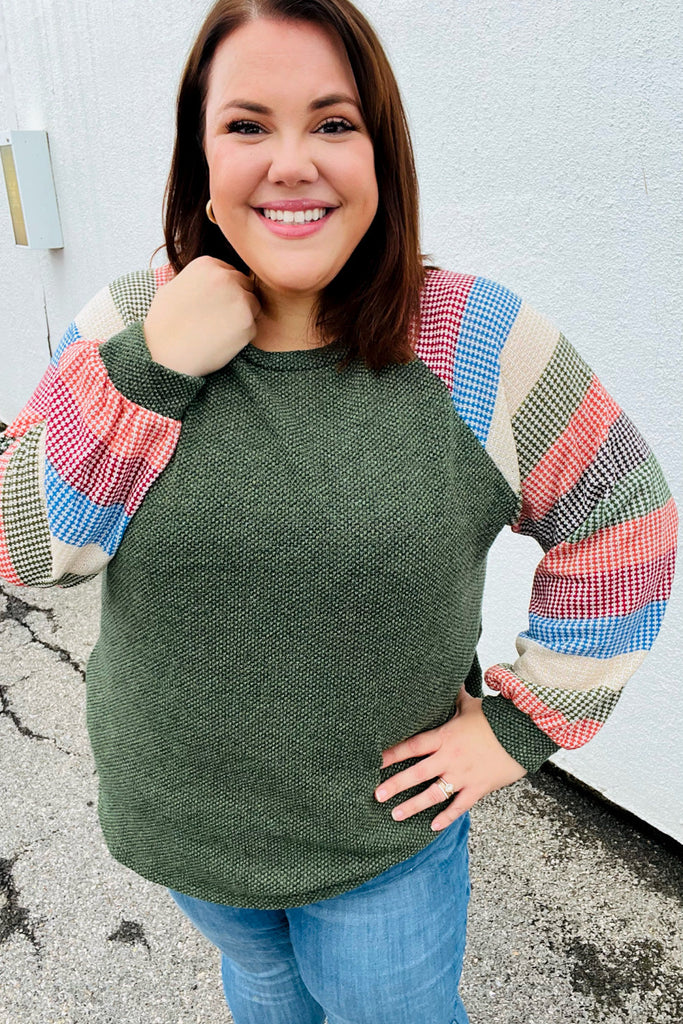 Carry On Forest Green Stripe Textured Knit Top-Timber Brooke Boutique, Online Women's Fashion Boutique in Amarillo, Texas