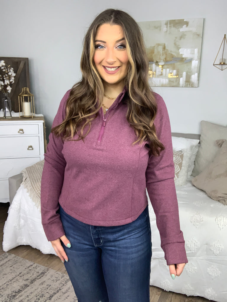 Brushed Mock Neck Half Zip-Long Sleeve Tops-Timber Brooke Boutique, Online Women's Fashion Boutique in Amarillo, Texas