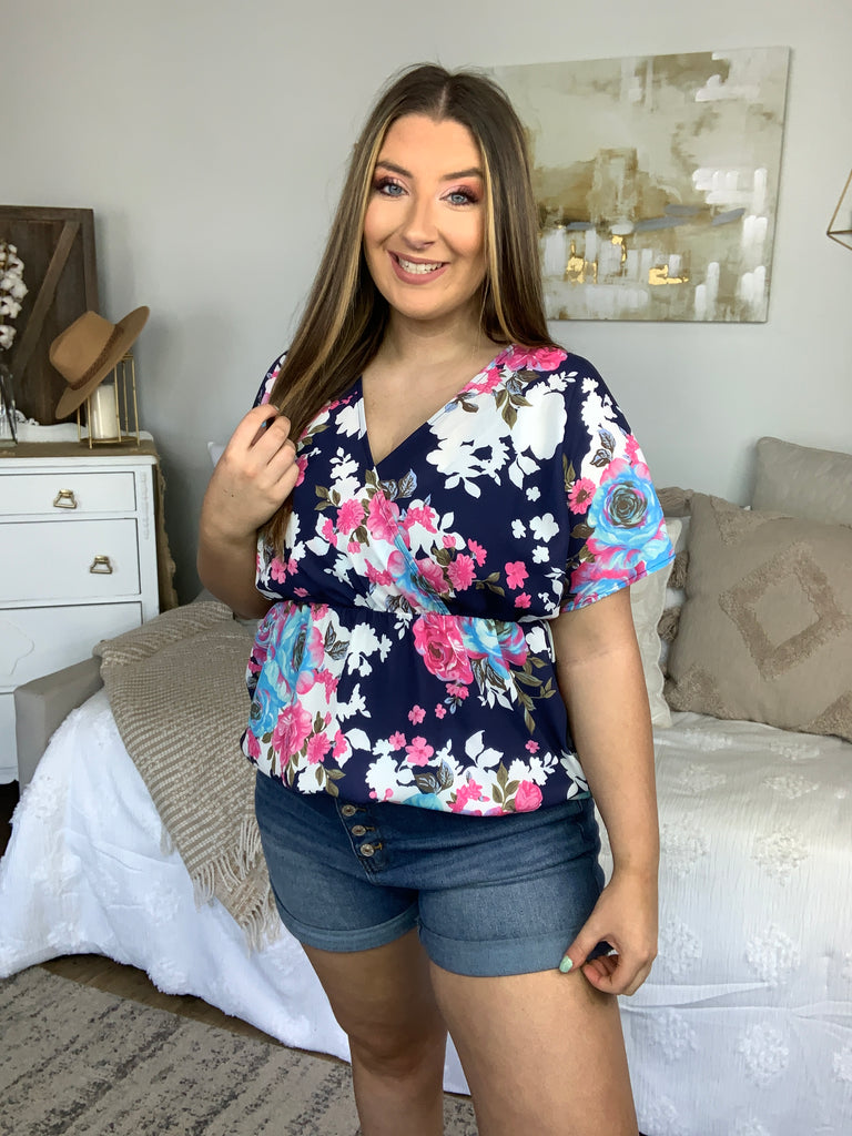 Hello Hummingbird Floral Top-Short Sleeve Top-Timber Brooke Boutique, Online Women's Fashion Boutique in Amarillo, Texas