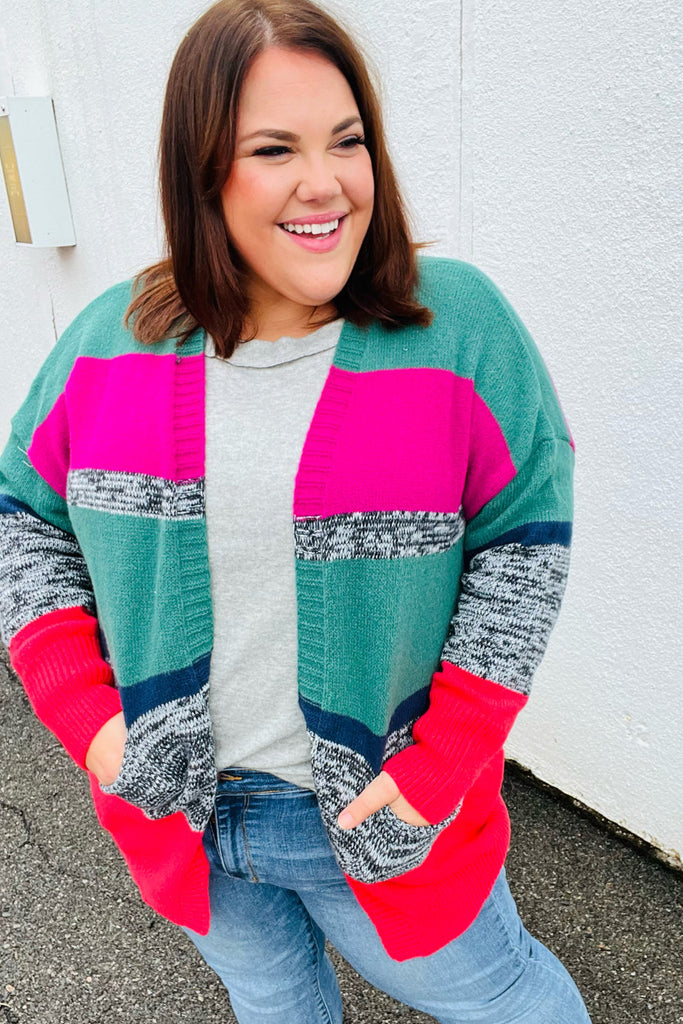 Face The Day Magenta & Hunter Green Two Tone Cardigan-Timber Brooke Boutique, Online Women's Fashion Boutique in Amarillo, Texas