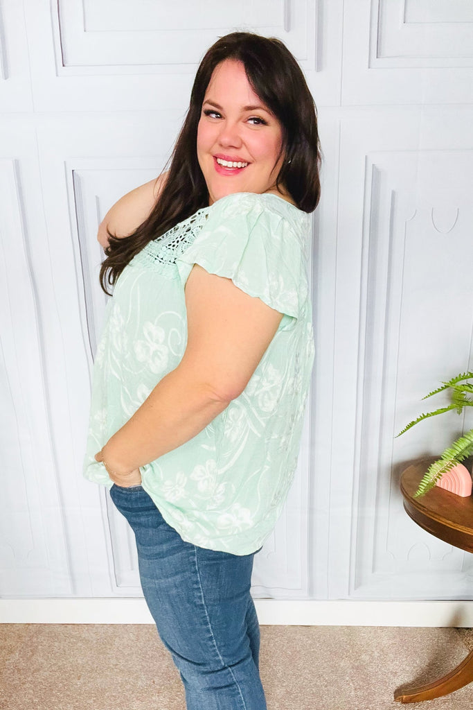 Lovely In Aqua Embroidered Flutter Sleeve Woven Top-Timber Brooke Boutique, Online Women's Fashion Boutique in Amarillo, Texas