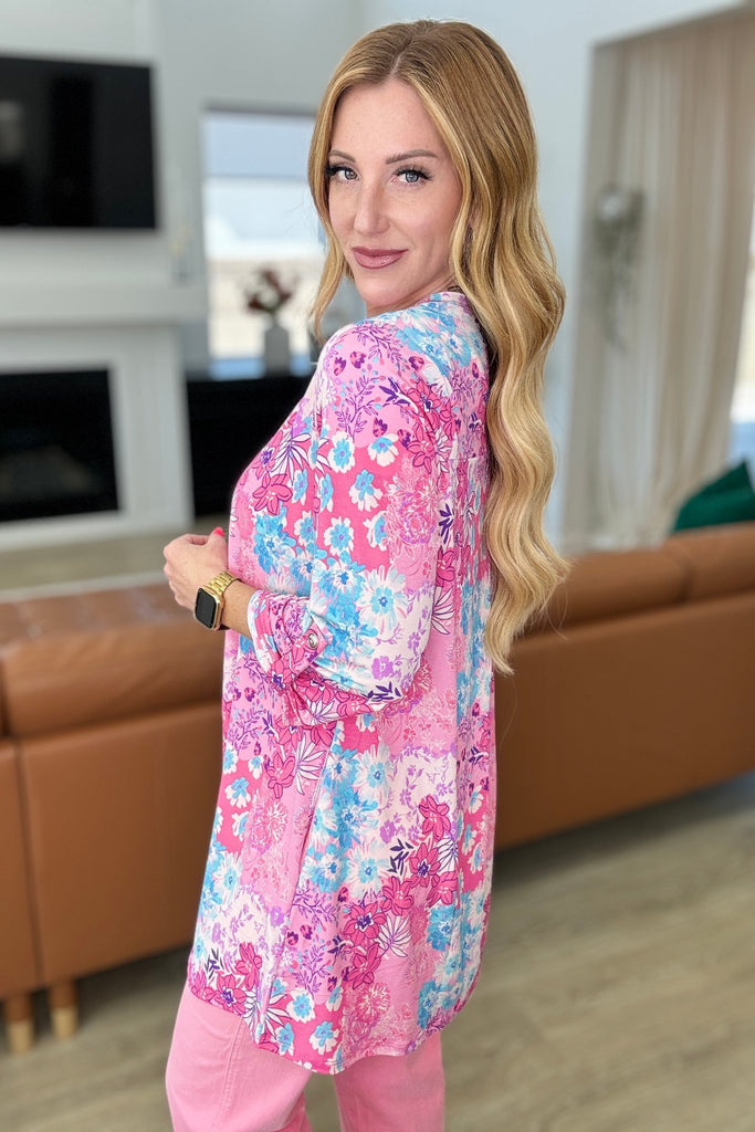 Lizzy Cardigan in Pink Patchwork Floral-Layers-Timber Brooke Boutique, Online Women's Fashion Boutique in Amarillo, Texas