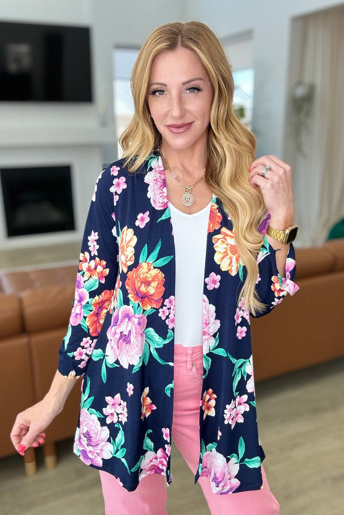 Lizzy Cardigan in Navy and Lavender Bouquet-Layers-Timber Brooke Boutique, Online Women's Fashion Boutique in Amarillo, Texas