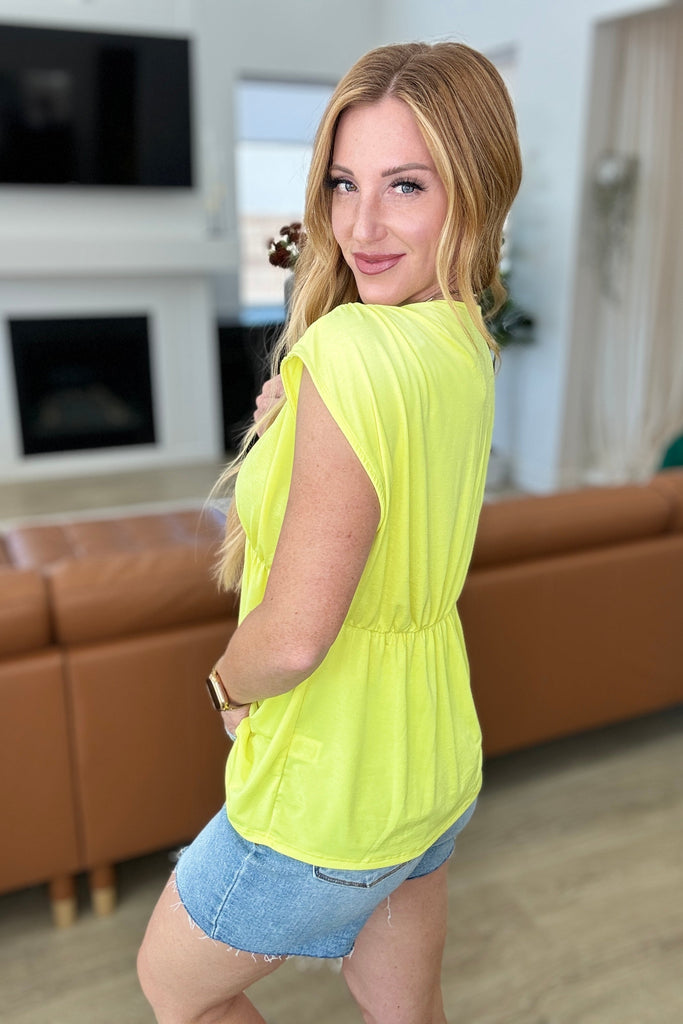 Rhea Peplum Top in Neon Yellow-Tops-Timber Brooke Boutique, Online Women's Fashion Boutique in Amarillo, Texas