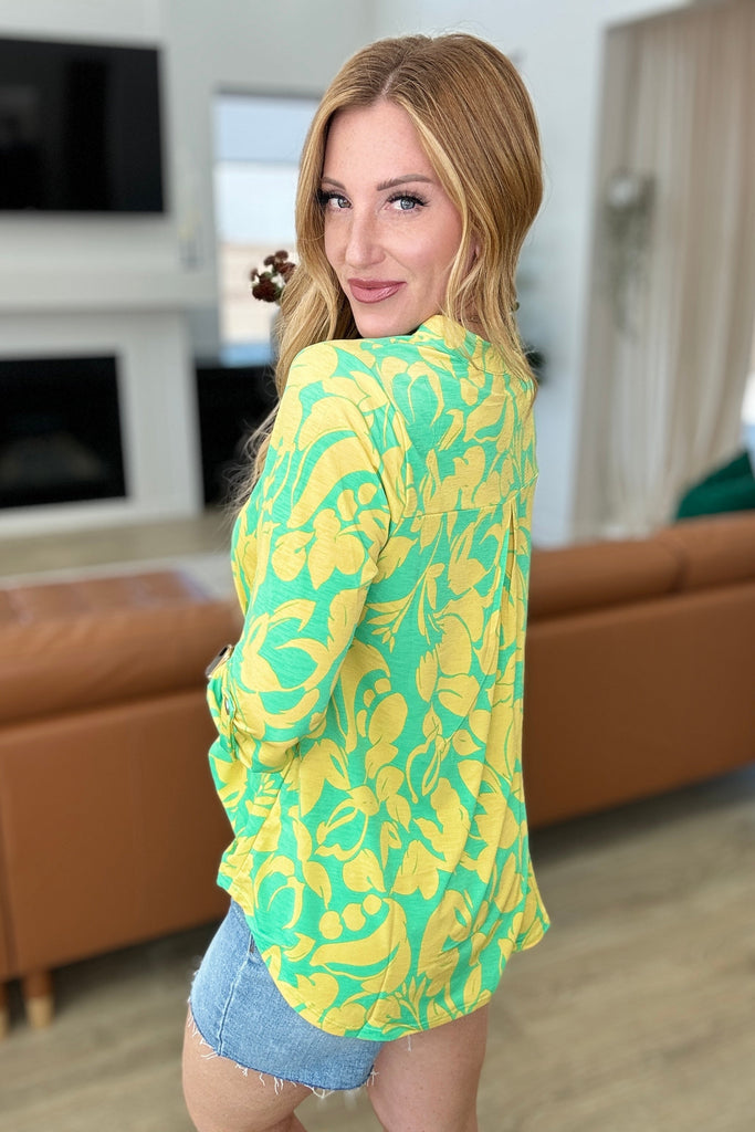 Lizzy Top in Kelly Green and Yellow Floral-Tops-Timber Brooke Boutique, Online Women's Fashion Boutique in Amarillo, Texas
