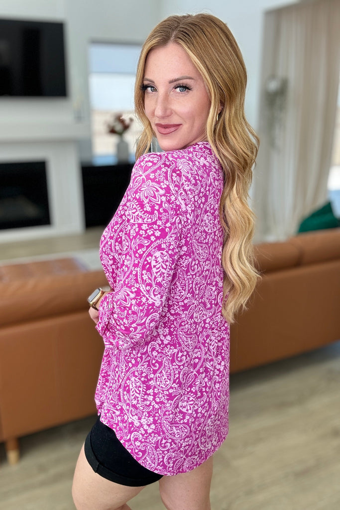 Lizzy Top in Magenta and White Paisley-Tops-Timber Brooke Boutique, Online Women's Fashion Boutique in Amarillo, Texas