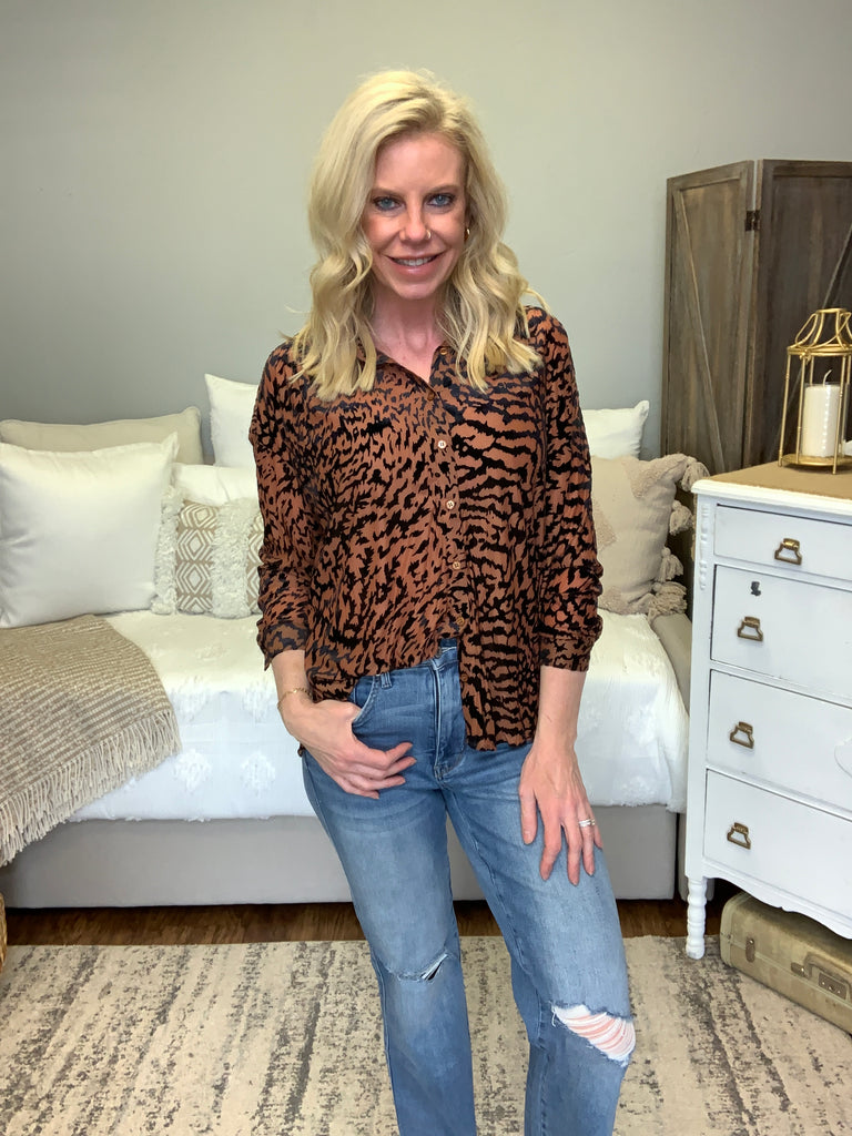 So Fierce Animal Print Blouse-Long Sleeve Tops-Timber Brooke Boutique, Online Women's Fashion Boutique in Amarillo, Texas