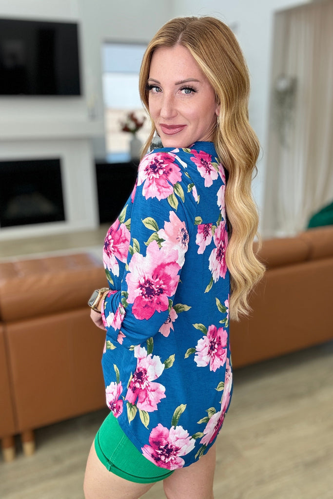 Lizzy Top in Teal and Magenta Floral-Tops-Timber Brooke Boutique, Online Women's Fashion Boutique in Amarillo, Texas